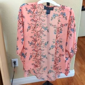 Women's Pink Floral Kimono Shirt Blouse